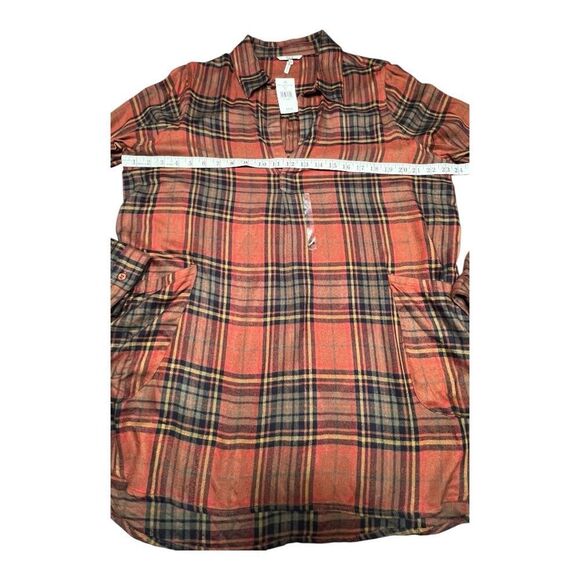 BKE NWT Boyfriend Plaid Tunic w pockets in Rust size XL - Picture 6 of 7